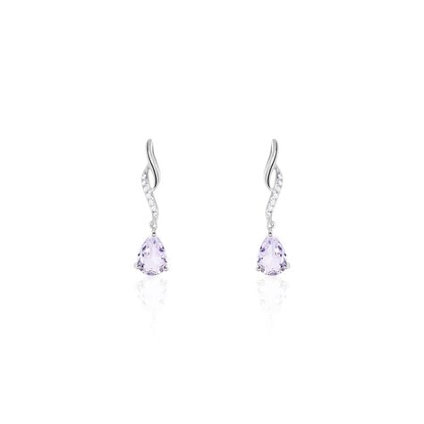 Boucles D'oreilles Pendantes Assaf Or Blanc Amethyste Et Oxyde - Boucles d'oreilles pendantes Femme | Histoire d’Or