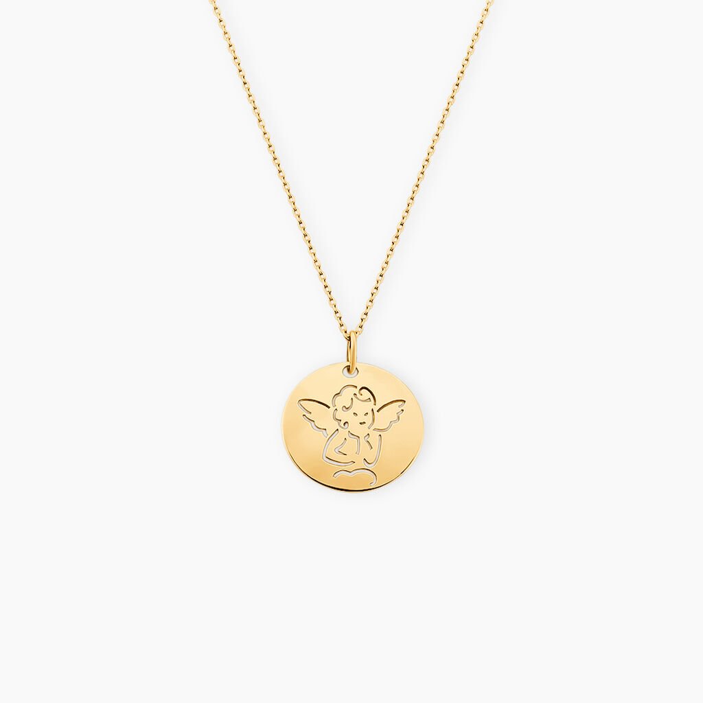 Pendentif Ange Rond Or Jaune - Pendentifs Bapt&ecirc;me Enfant | Histoire d&rsquo;Or
