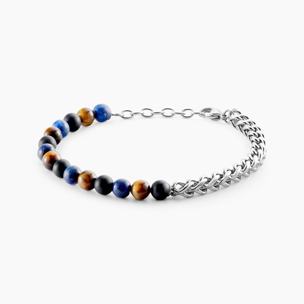 Bracelet Acier Blanc Calum œil De Tigre Onyx Agathe -  Homme | Histoire d’Or