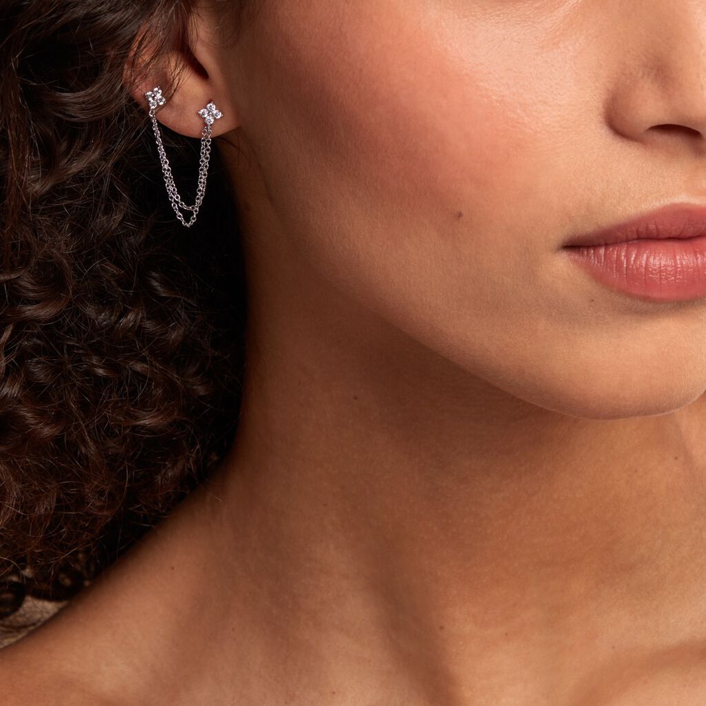 Boucles D'oreilles Dépareillées June Argent Blanc Oxyde De Zirconium - Boucles d'oreilles fantaisie Femme | Histoire d’Or