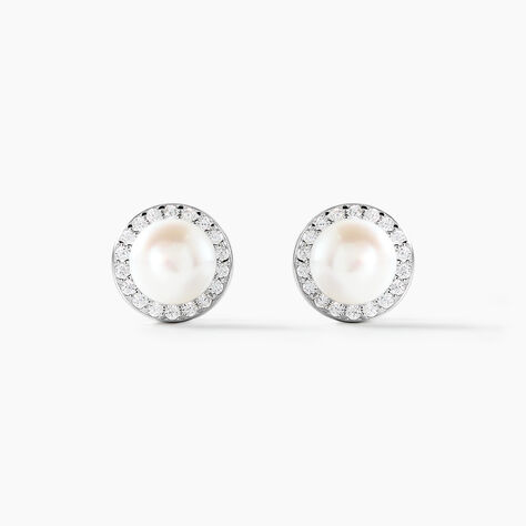 Boucles D'oreilles Clips Argent Blanc Valerio Perles Oxydes - Boucles d'oreilles fantaisie Femme | Histoire d’Or
