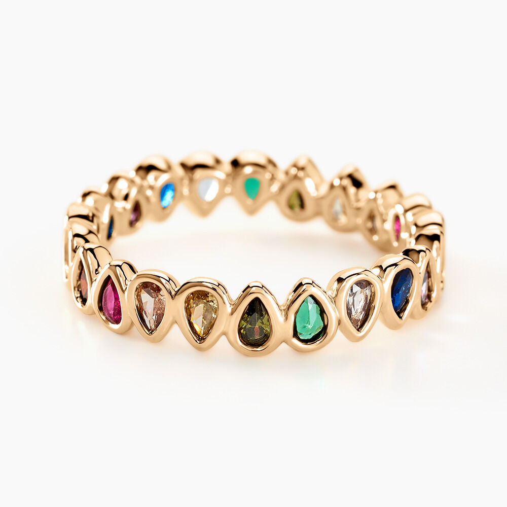 Bague Plaqué Or Jaune Ethem Anneau Pierres Multicolores - Pour Femme - Pierre en Pierre d'Imitation de forme Poire - Histoire d'Or
