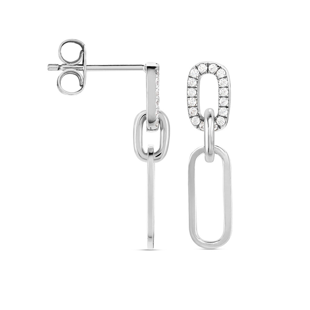 Boucles D'oreilles Pendantes Trait D'union Argent Blanc Oxyde - Boucles d'oreilles fantaisie Femme | Histoire d’Or