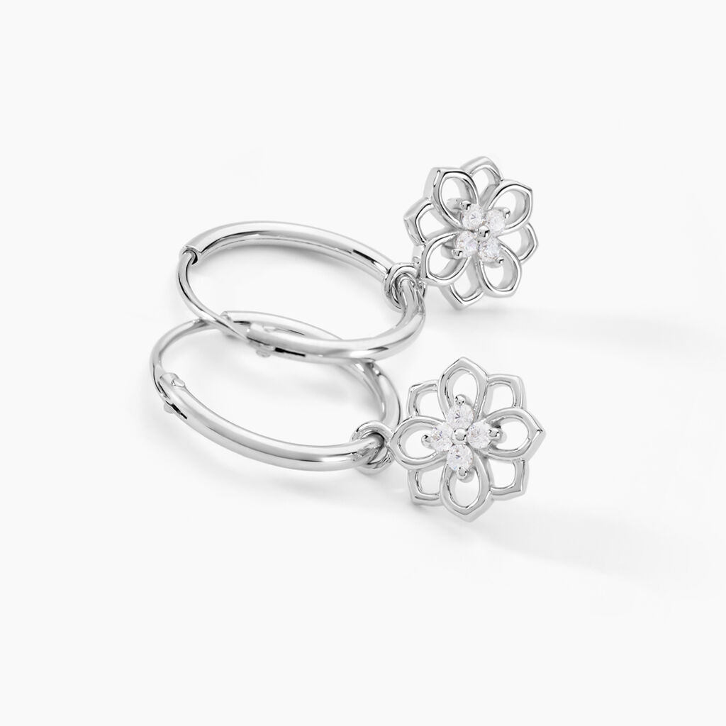 Cr&eacute;oles Embelia Argent Blanc Oxyde De Zirconium - Boucles d'oreilles cr&eacute;oles Femme | Histoire d&rsquo;Or