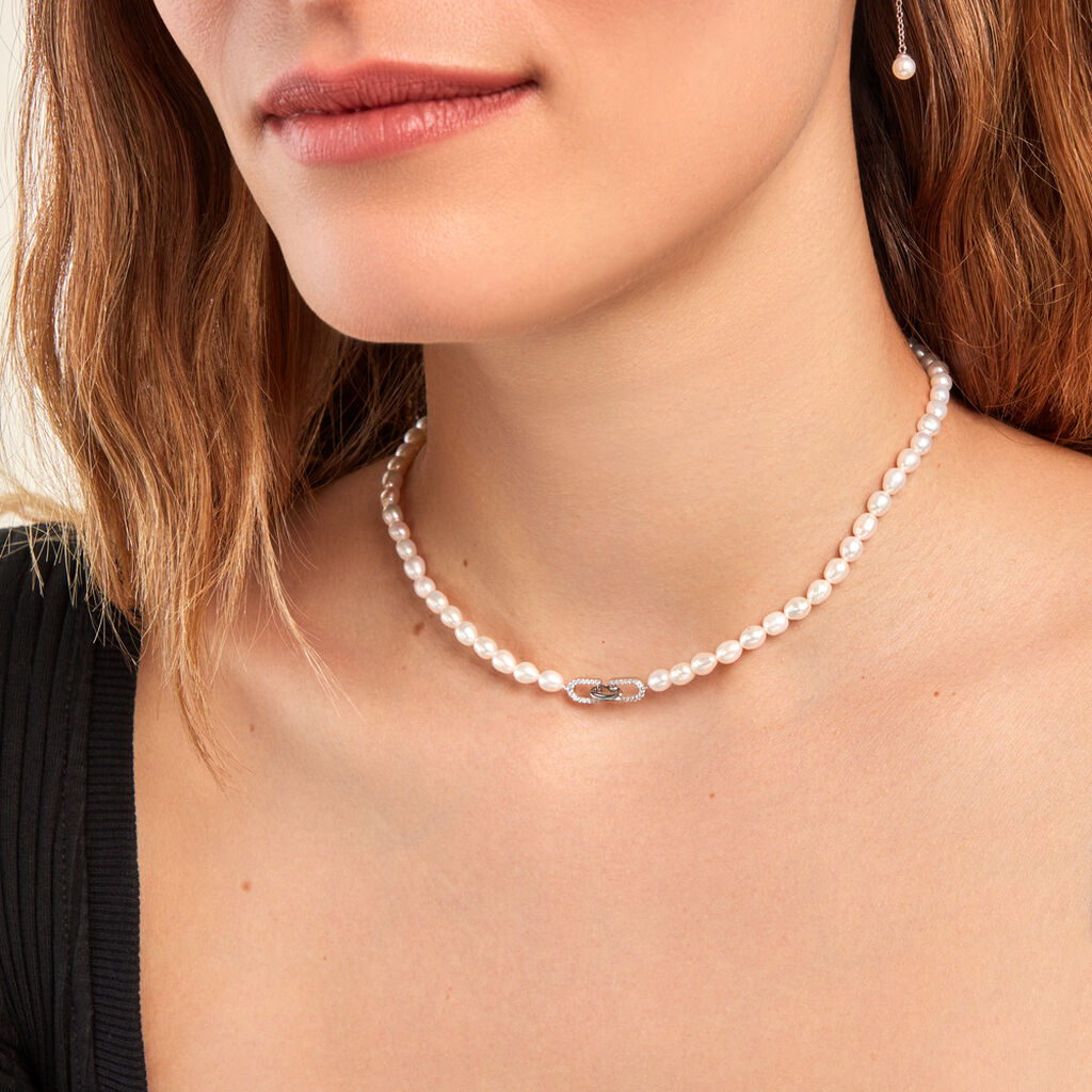 Collier Onassis Argent Blanc Perle De Culture Oxyde De Zirconium - Ras de cou Femme | Histoire d’Or