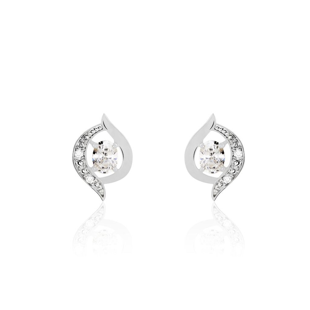 Boucles D'oreilles Puces Or Blanc Lydia Oxydes De Zirconium - Clous d'oreilles Femme | Histoire d’Or