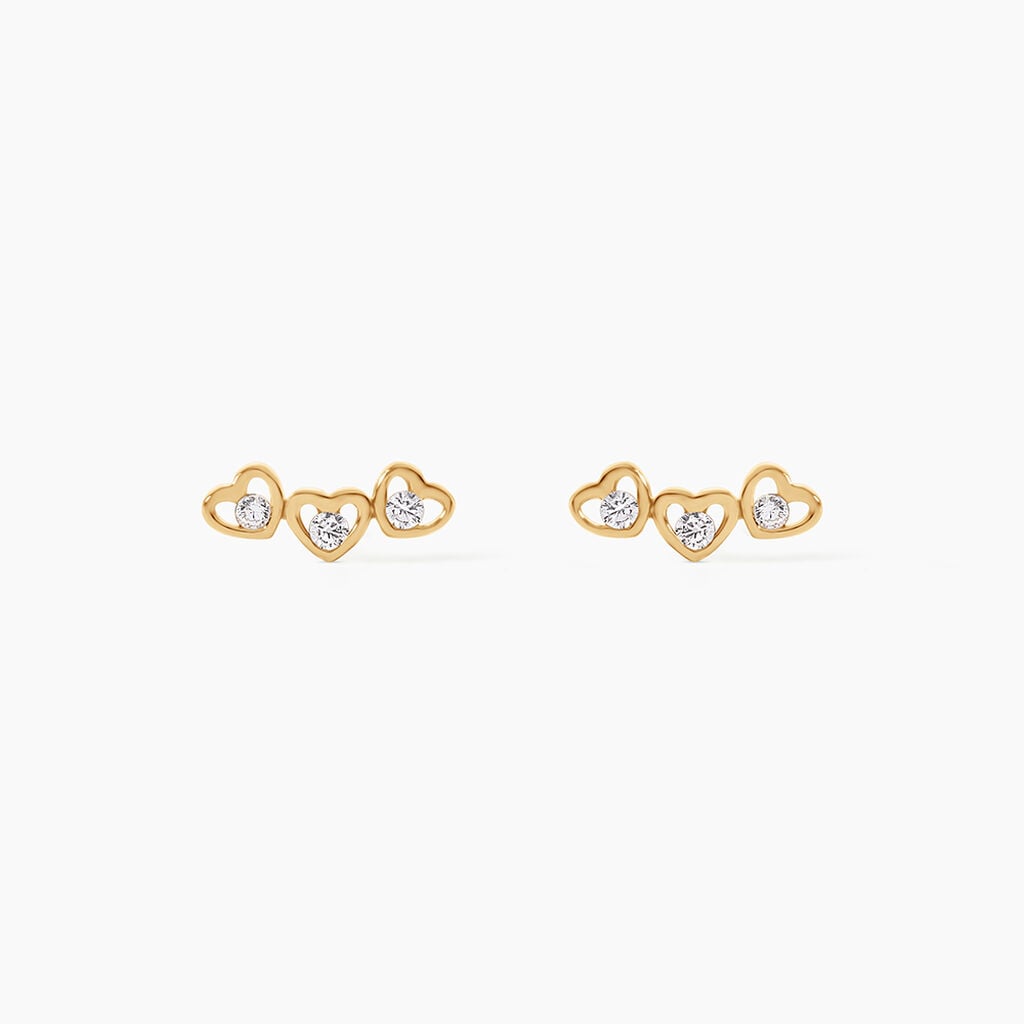 Boucles D'Oreilles Puces Daria Argent Dor&eacute; A L'Or 750/1000 Oxyde De Zirconium - Boucles d'oreilles fantaisie Femme | Histoire d&rsquo;Or