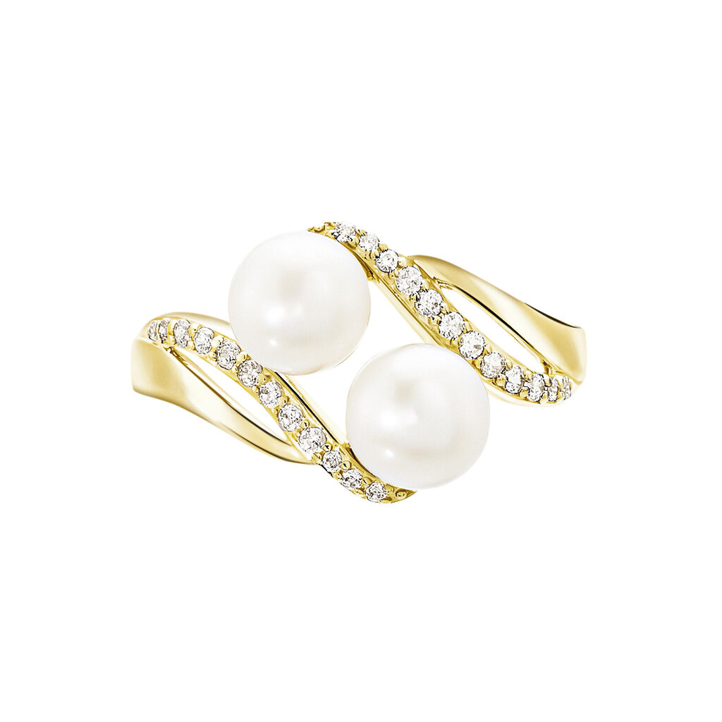 Bague Loeva Or Jaune Perle De Culture Et Oxyde De Zirconium - Bagues avec pierre Femme | Histoire d’Or