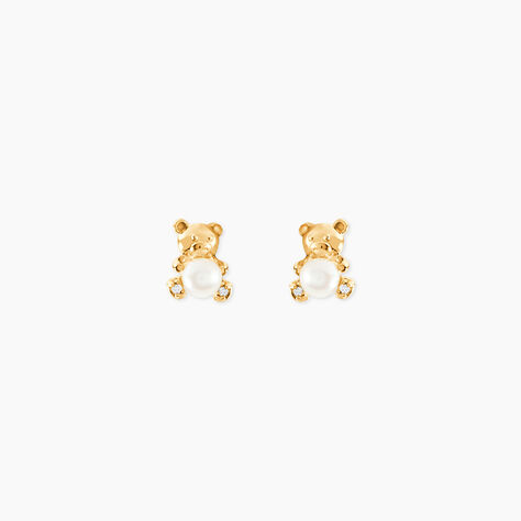 Boucles D'Oreilles Puces Roxya Or Blanc Perle De Culture Oxyde De Zirconium - Clous d'oreilles Femme | Histoire d&rsquo;Or