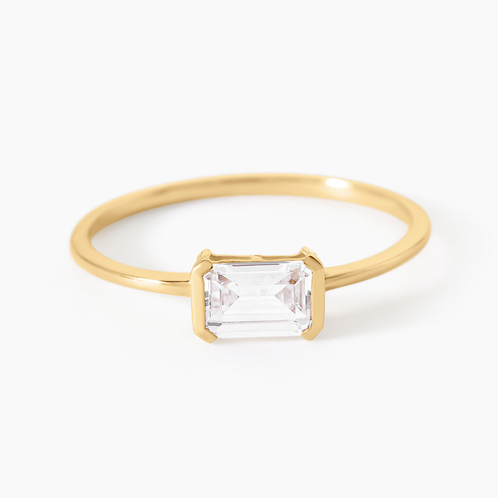 Bague Gaby Argent Dor&eacute; A L'Or 750/1000 Oxyde De Zirconium - Bagues solitaires Femme | Histoire d&rsquo;Or