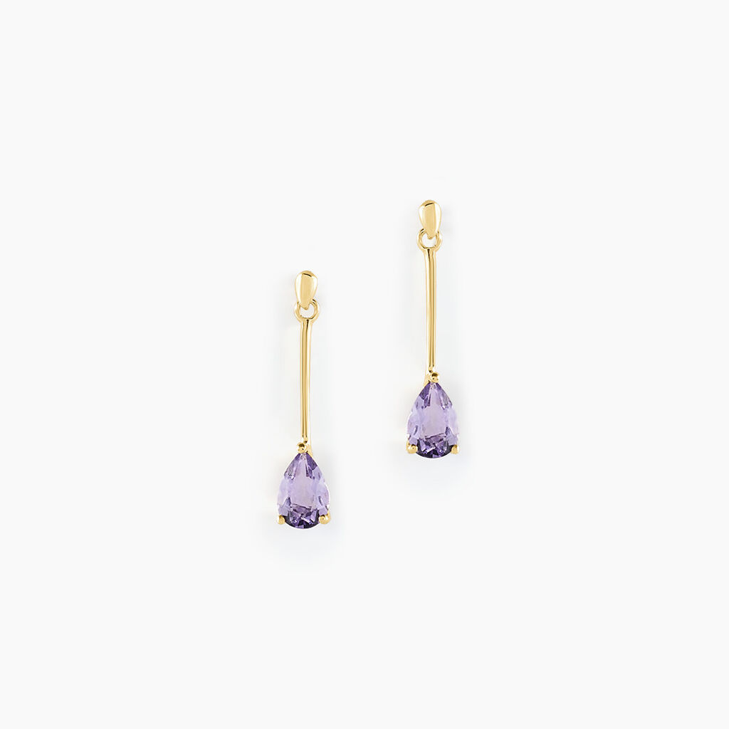 Boucles D'oreilles Pendantes Goutte Or Jaune Amethyste - Boucles d'oreilles pendantes Femme | Histoire d&rsquo;Or