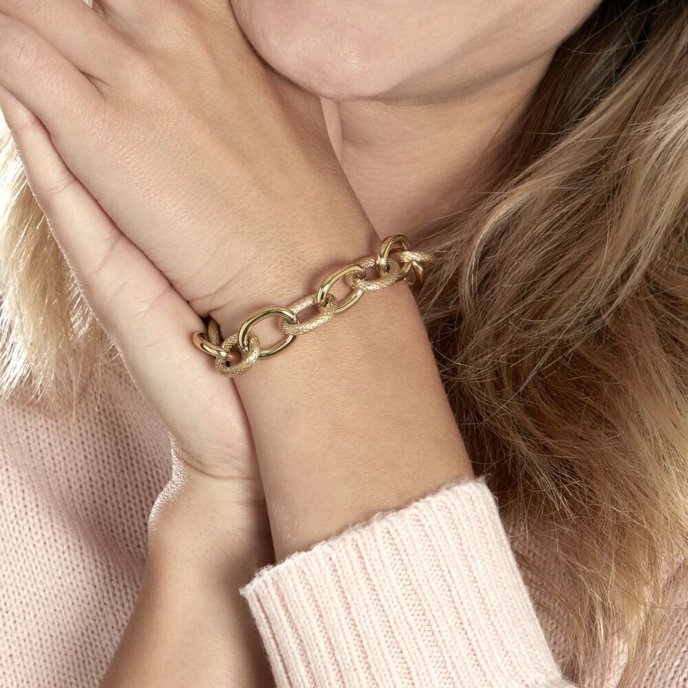 Bracelets fantaisie Maillons Acier Forcat ronde Sans pierre Jaune 22cm -  FIBFJW02537 • Histoire d'Or