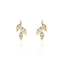 Boucles D'oreilles Pendantes Edia Feuille Or Jaune Oxyde De Zirconium - Boucles d'oreilles pendantes Femme | Histoire d’Or