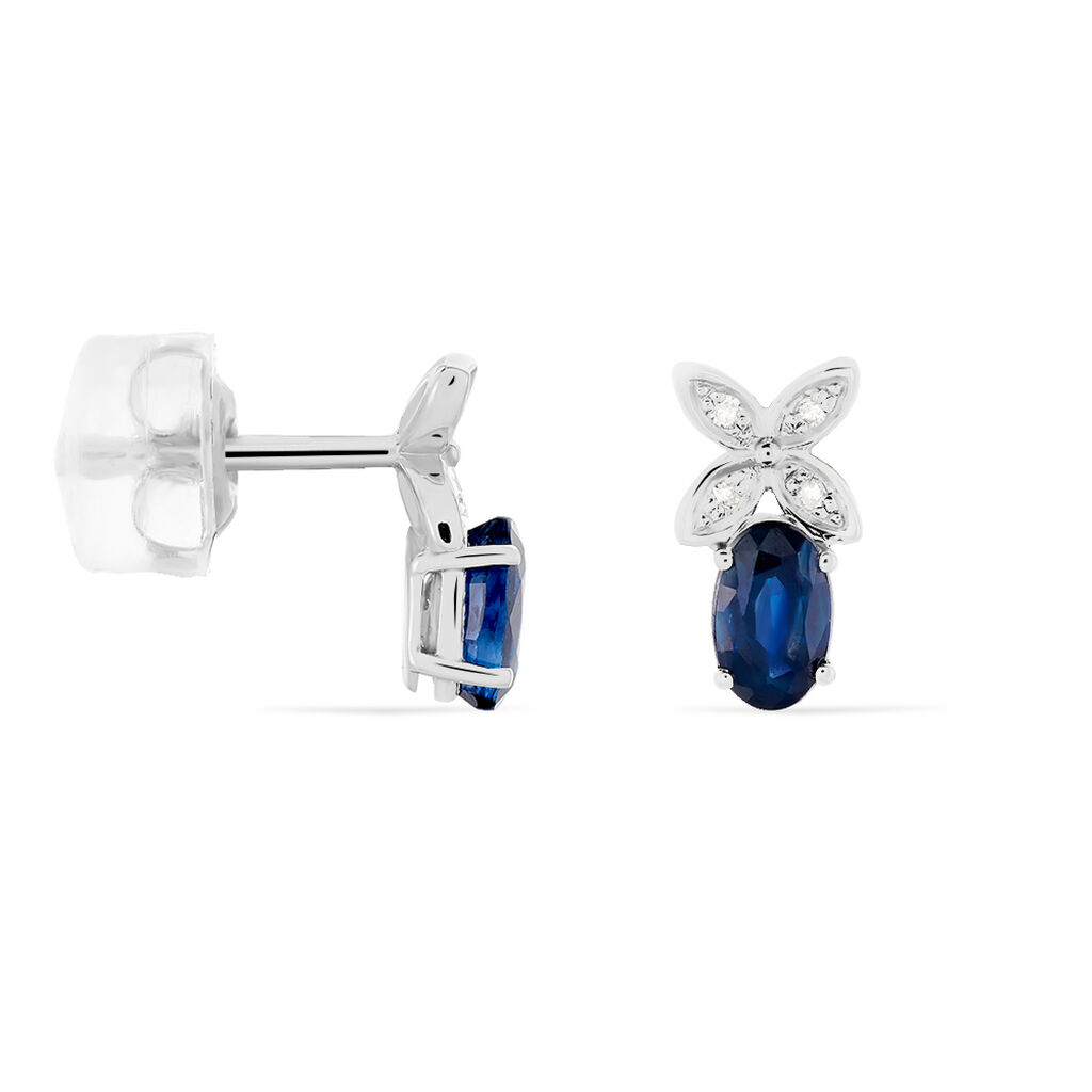 Boucles D'oreilles Puces Andrey Or Blanc Saphir Et Diamant - Clous d'oreilles Femme | Histoire d’Or