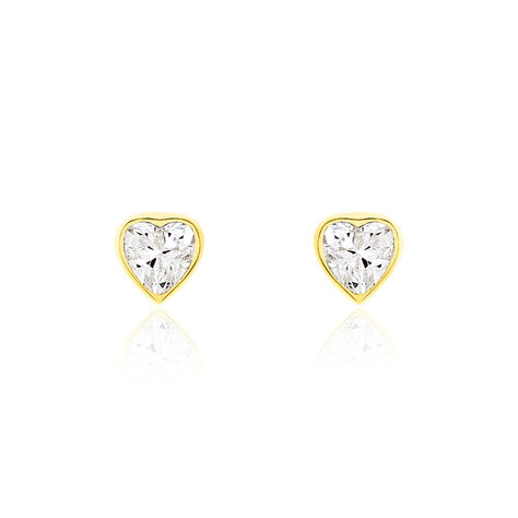 Boucles D'oreilles Puces Daria Coeur Plein Or Jaune Oxyde De Zirconium - Boucles d'Oreilles Coeur Femme | Histoire d’Or