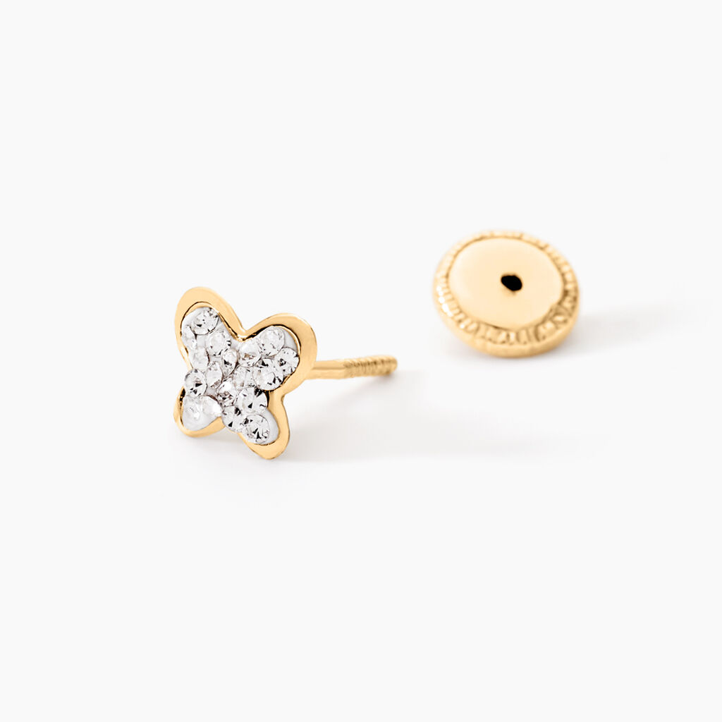 Boucles D'oreilles Puces Or Jaune Cercis Strass - Clous d'oreilles Enfant | Histoire d’Or