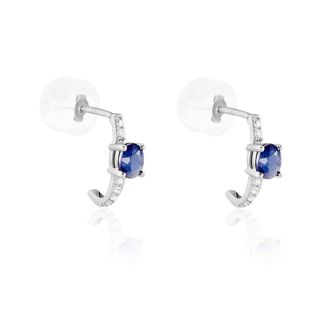 Demi Créoles Barrett Or Blanc Saphir Diamant - Boucles d'oreilles créoles Femme | Histoire d’Or
