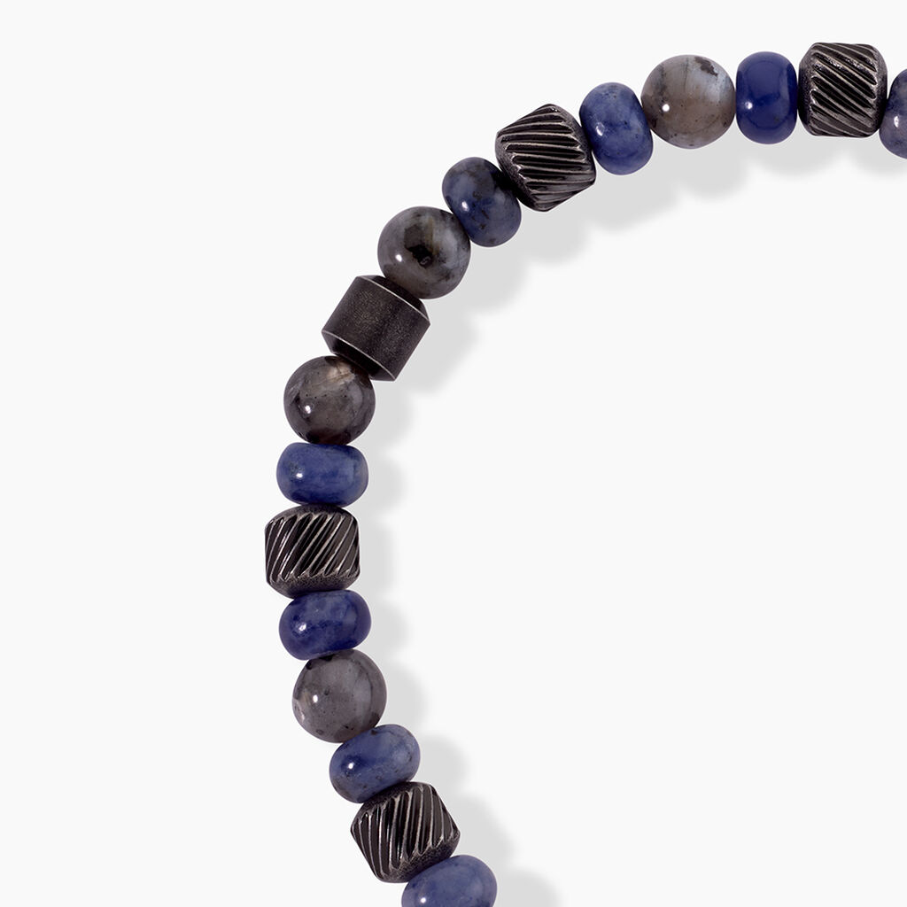 Bracelet Naturel Acier Argent&eacute; Sodalite Labradorite - Bracelets Pierre Homme | Histoire d&rsquo;Or