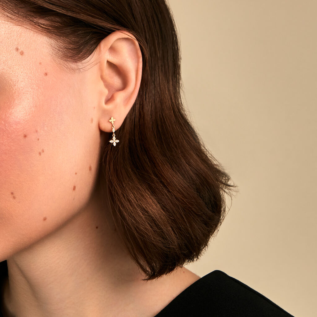 Boucles D'Oreilles Pendantes Aroldo Or Jaune Oxyde De Zirconium - Boucles d'oreilles pendantes Femme | Histoire d&rsquo;Or