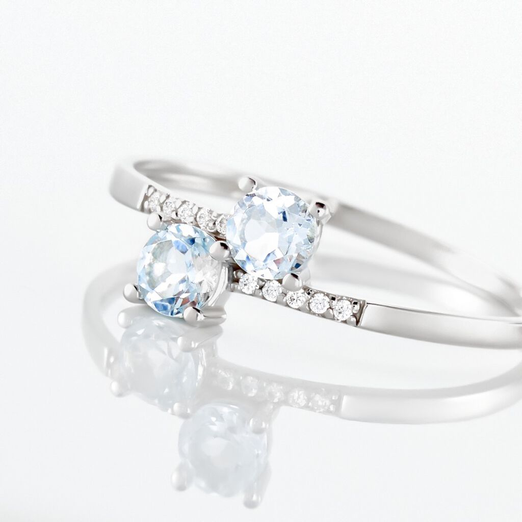 Bague Pollie Or Blanc Topaze Bleu Sky Oxyde De Zirconium - Bagues avec pierre Femme | Histoire d’Or