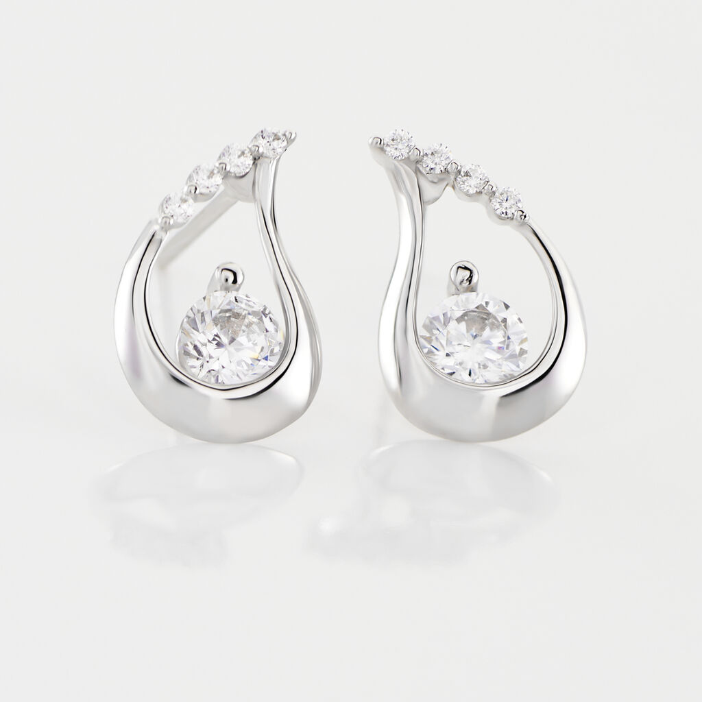 Boucles D'oreilles Puces Helie Goutte Or Blanc Oxyde De Zirconium - Clous d'oreilles Femme | Histoire d&rsquo;Or