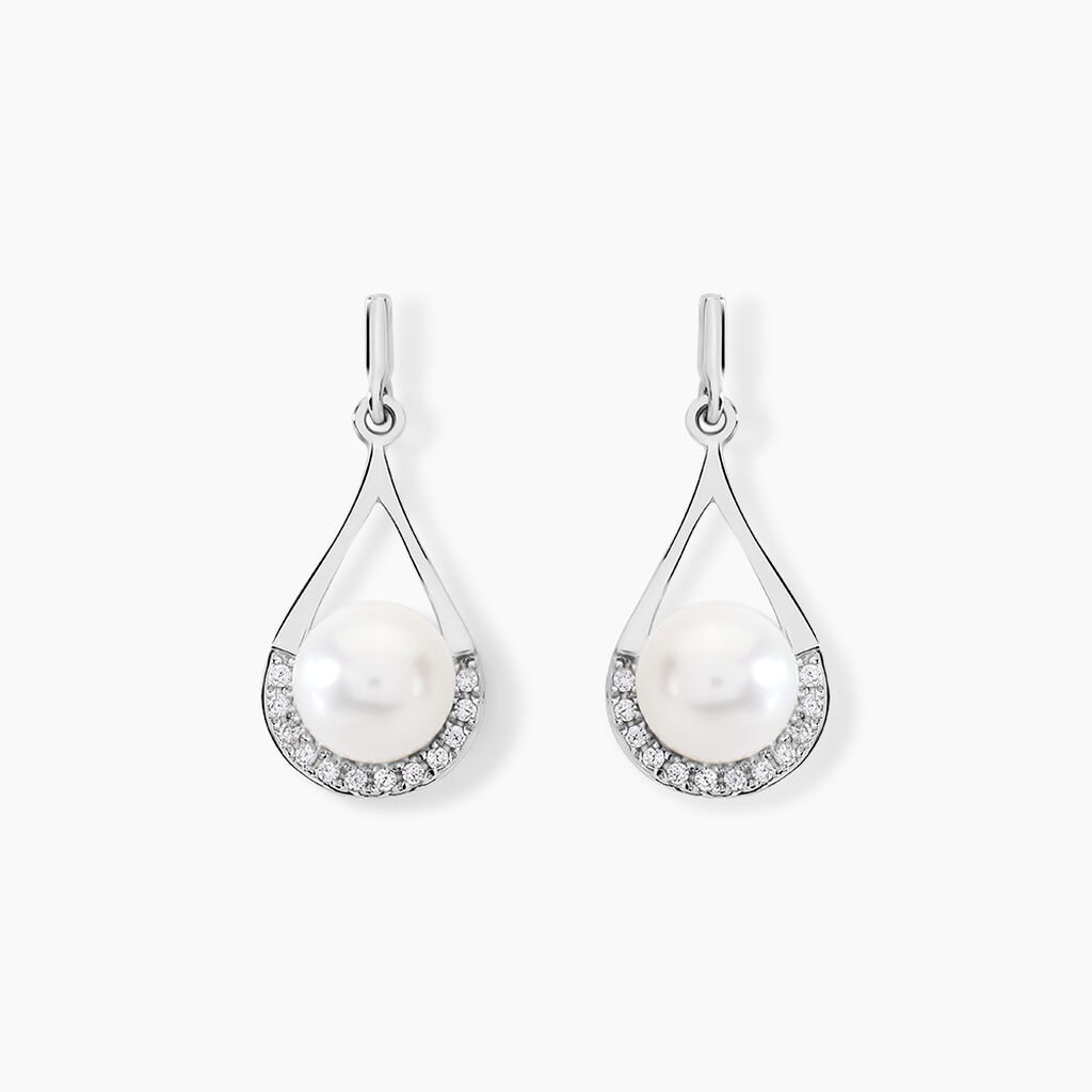 Boucles D'oreilles Patricia Or Blanc Perle De Culture Oxyde - Boucles d'oreilles pendantes Femme | Histoire d&rsquo;Or
