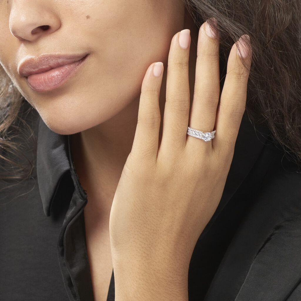 Bague Solitaire Hamane Argent Blanc Oxyde De Zirconium - Bagues solitaires Femme | Histoire d’Or
