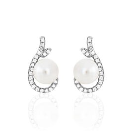 Boucles D'oreilles Puces Cyrana Argent Blanc Perle De Culture Et Oxyde - Boucles d'oreilles fantaisie Femme | Histoire d’Or