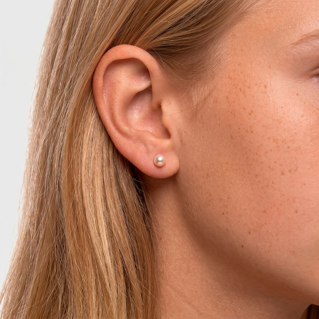 Boucles D'Oreilles Puces Bianca Or Jaune Perle De Culture - Clous d'oreilles Enfant | Histoire d&rsquo;Or