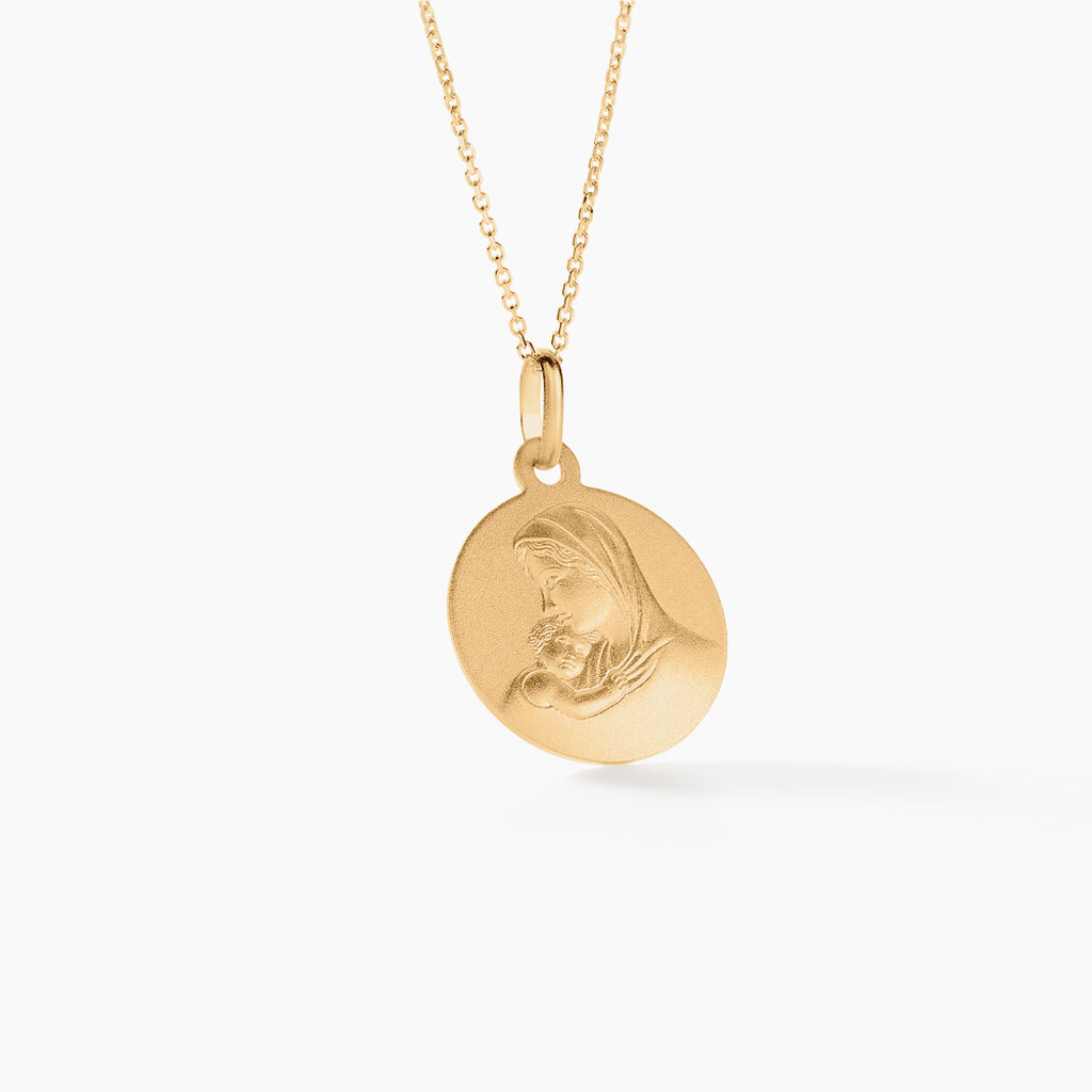 Medaille Or Jaune Vierge A L'enfant - Pendentifs Baptême Famille | Histoire d’Or