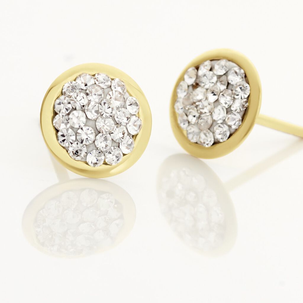 Boucles D'oreilles Puces Edmee Cercle 0 Or Jaune Strass - Clous d'oreilles Femme | Histoire d’Or