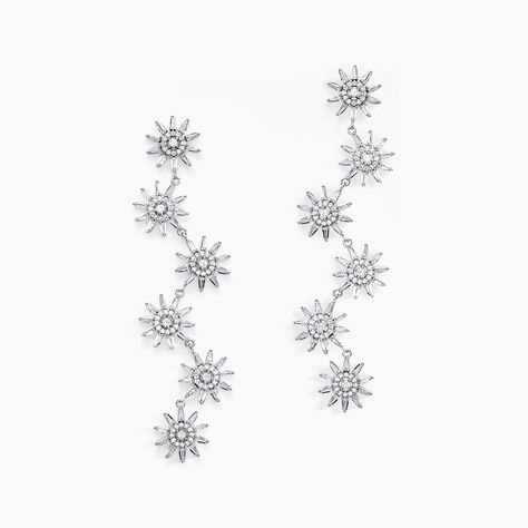 Boucles D'oreilles Pendantes Daisy Argent Blanc Oxyde De Zirconium - Boucles d'oreilles pendantes Femme | Histoire d’Or
