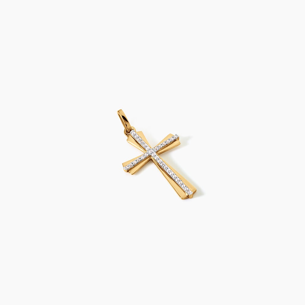 Pendentif Crocetta Argent Dor&eacute; A L'Or 750/1000 Oxyde De Zirconium - Pendentifs Communion  | Histoire d&rsquo;Or