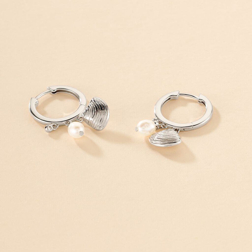 Créoles Shehla Argent Blanc Perle De Culture Oxyde De Zirconium - Boucles d'oreilles créoles Femme | Histoire d’Or
