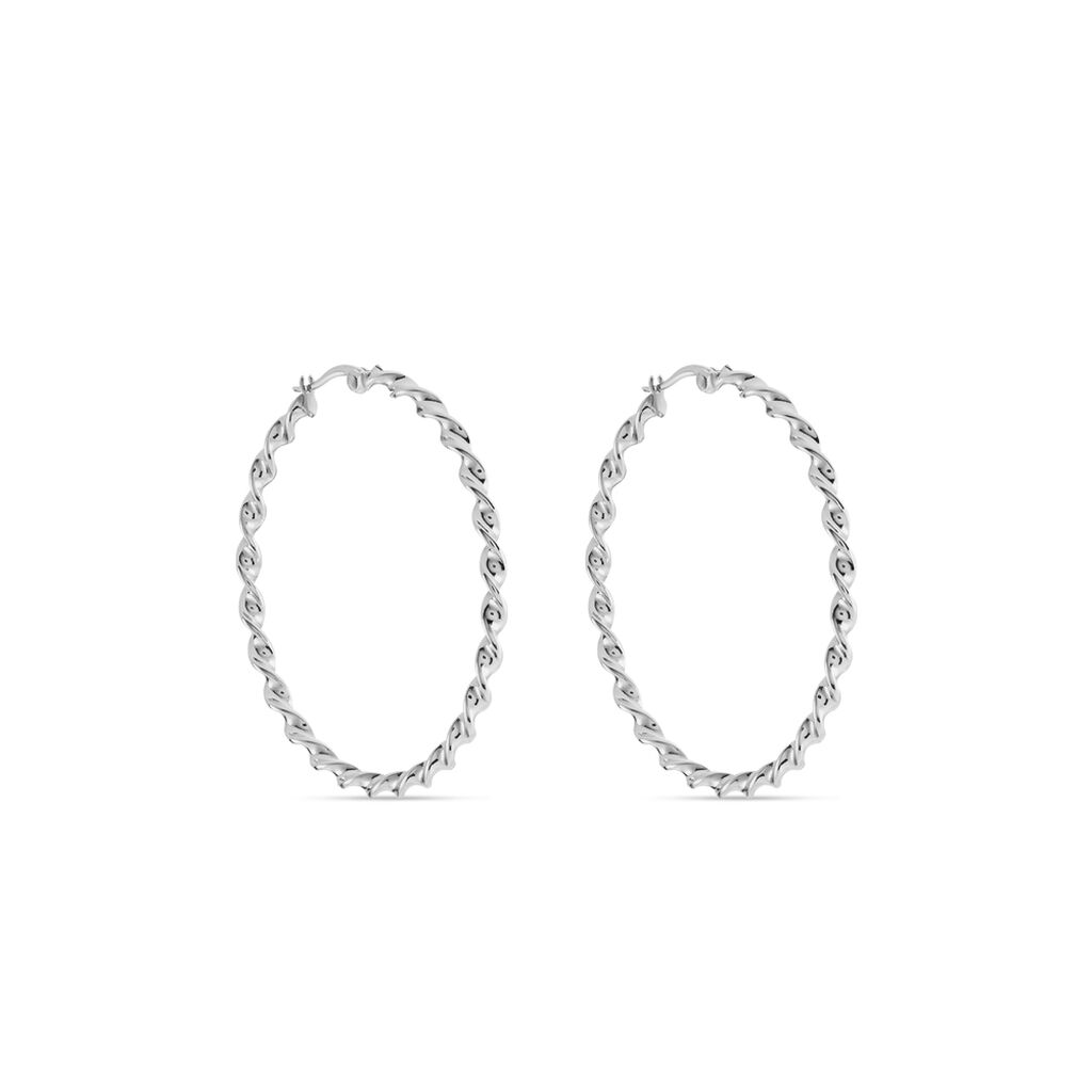 Creoles Acier Blanc Antonello - Boucles d'oreilles cr&eacute;oles Femme | Histoire d&rsquo;Or