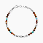 Bracelet Naturel Acier Blanc Oeil De Tigre Turquoise - F&ecirc;te des p&egrave;res Homme | Histoire d&rsquo;Or