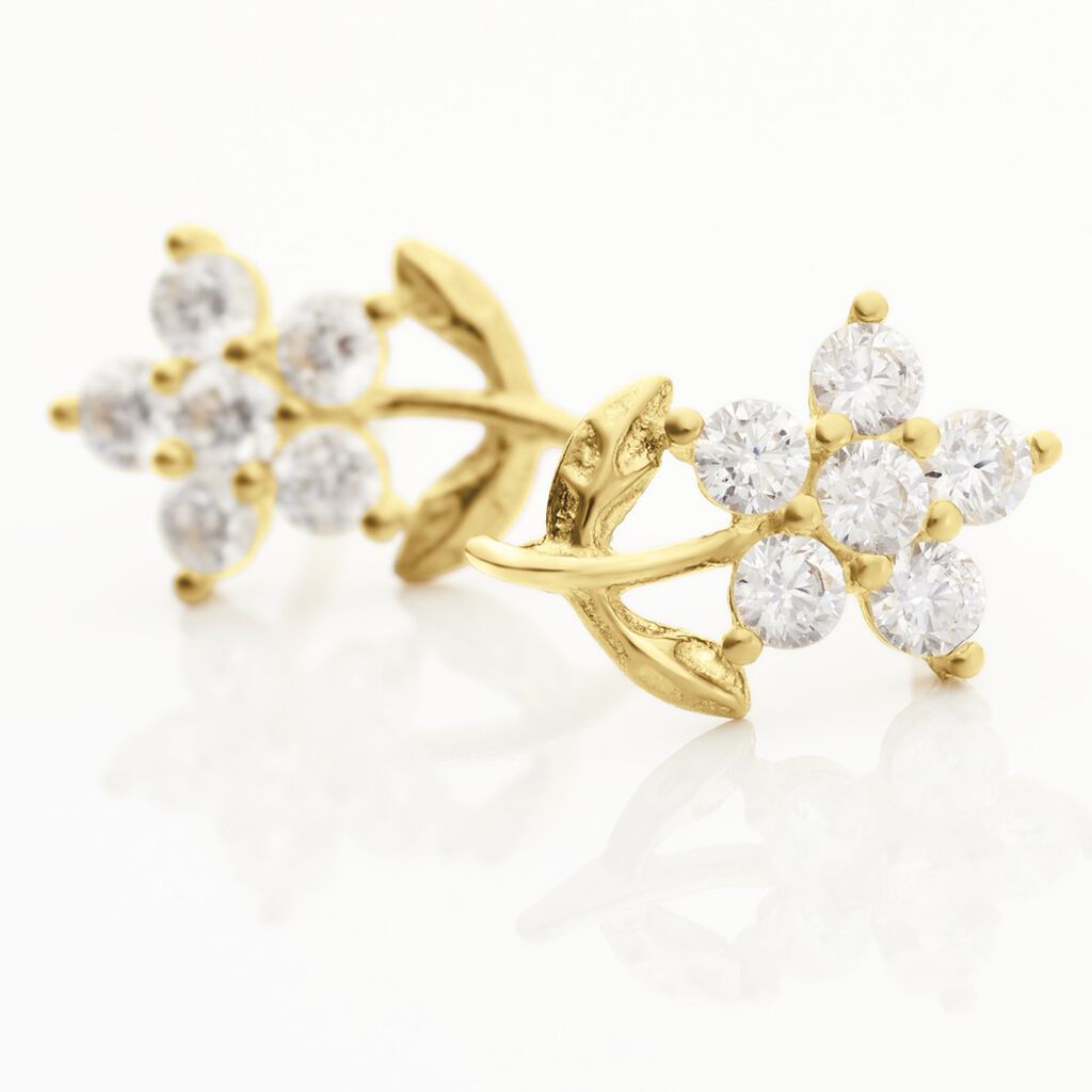Boucles D'oreilles Puces Jabin Fleur Or Jaune Oxyde De Zirconium - Clous d'oreilles Famille | Histoire d&rsquo;Or