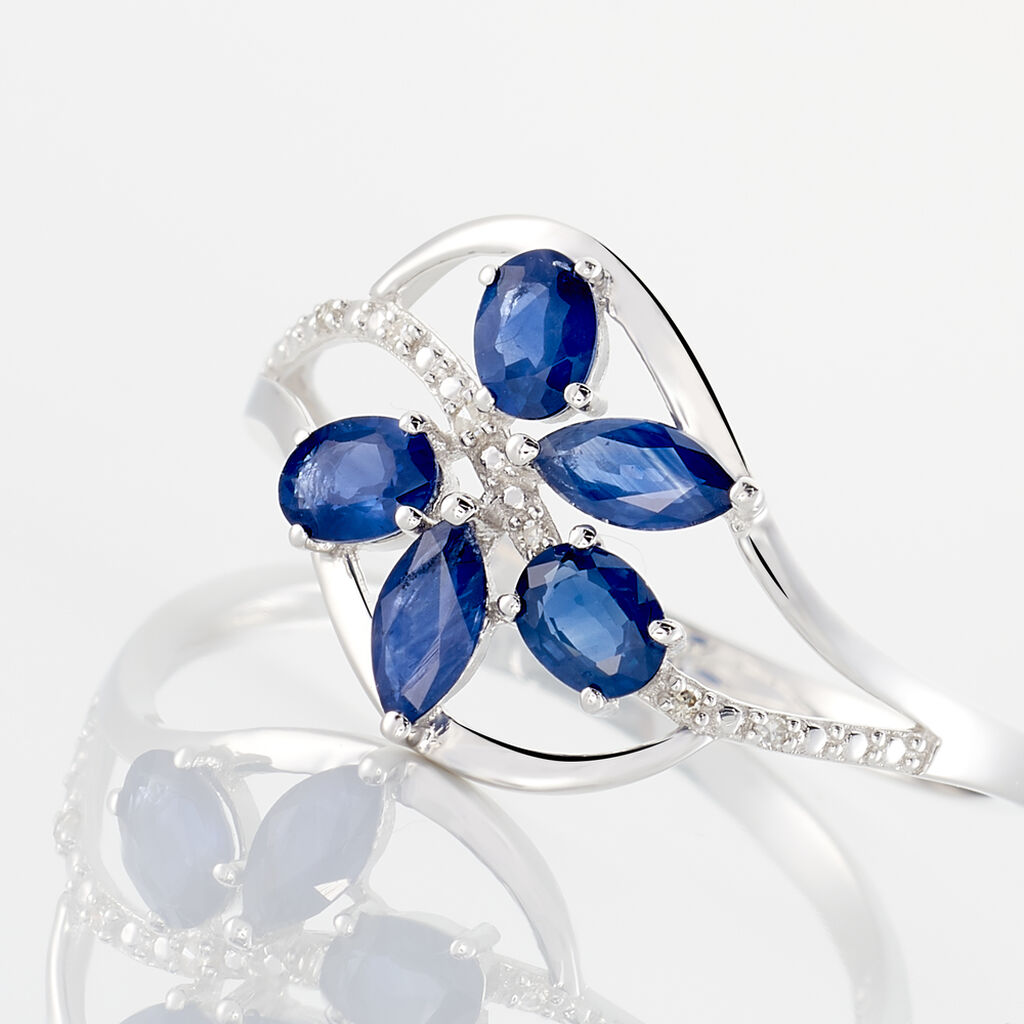 Bague Orchidee Or Blanc Saphir Diamant - Bagues avec pierre Femme | Histoire d’Or