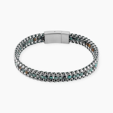 Bracelet Naturel Acier Blanc Jaspe Africain - Bracelets Homme | Histoire d&rsquo;Or