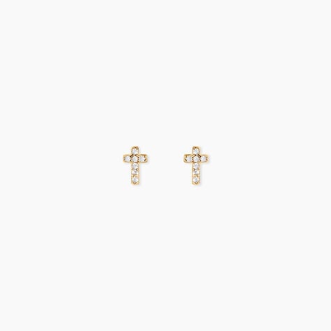 Boucles D'Oreilles Puces Laurits Or Jaune Oxyde De Zirconium - Clous d'oreilles Unisex | Histoire d&rsquo;Or
