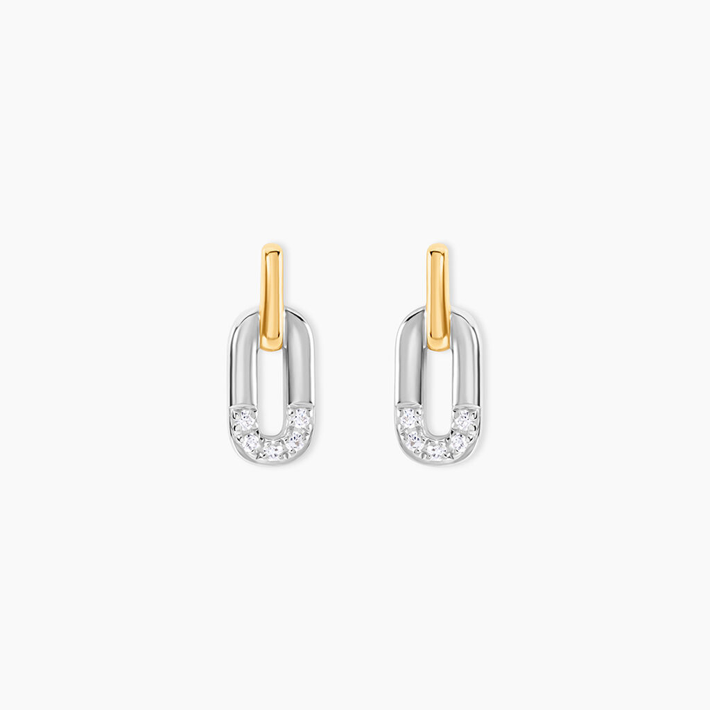 Boucles D'Oreilles Puces Or Jaune Argent Blanc Oxyde De Zirconium - Clous d'oreilles Femme | Histoire d&rsquo;Or