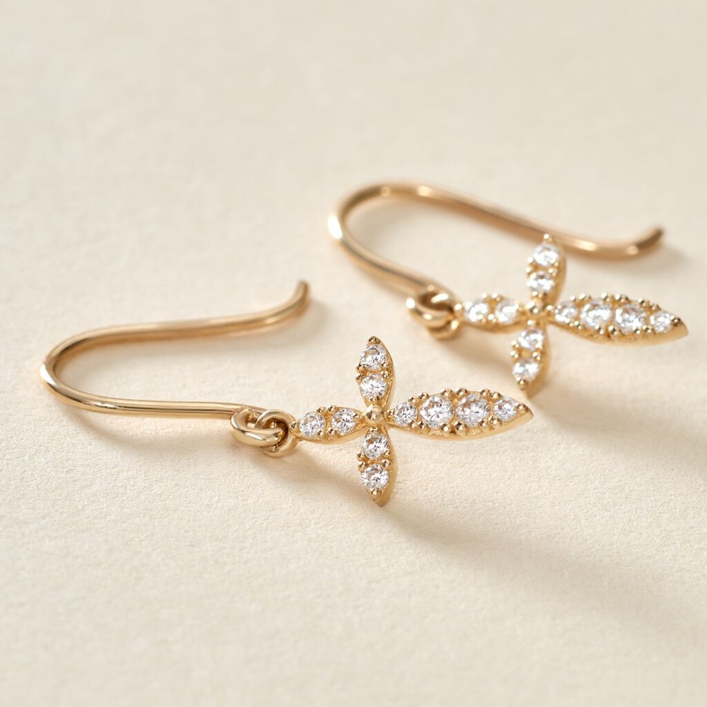 Boucles D'oreilles Pendantes Chastity Or Jaune Oxyde De Zirconium - Boucles d'oreilles pendantes Femme | Histoire d’Or