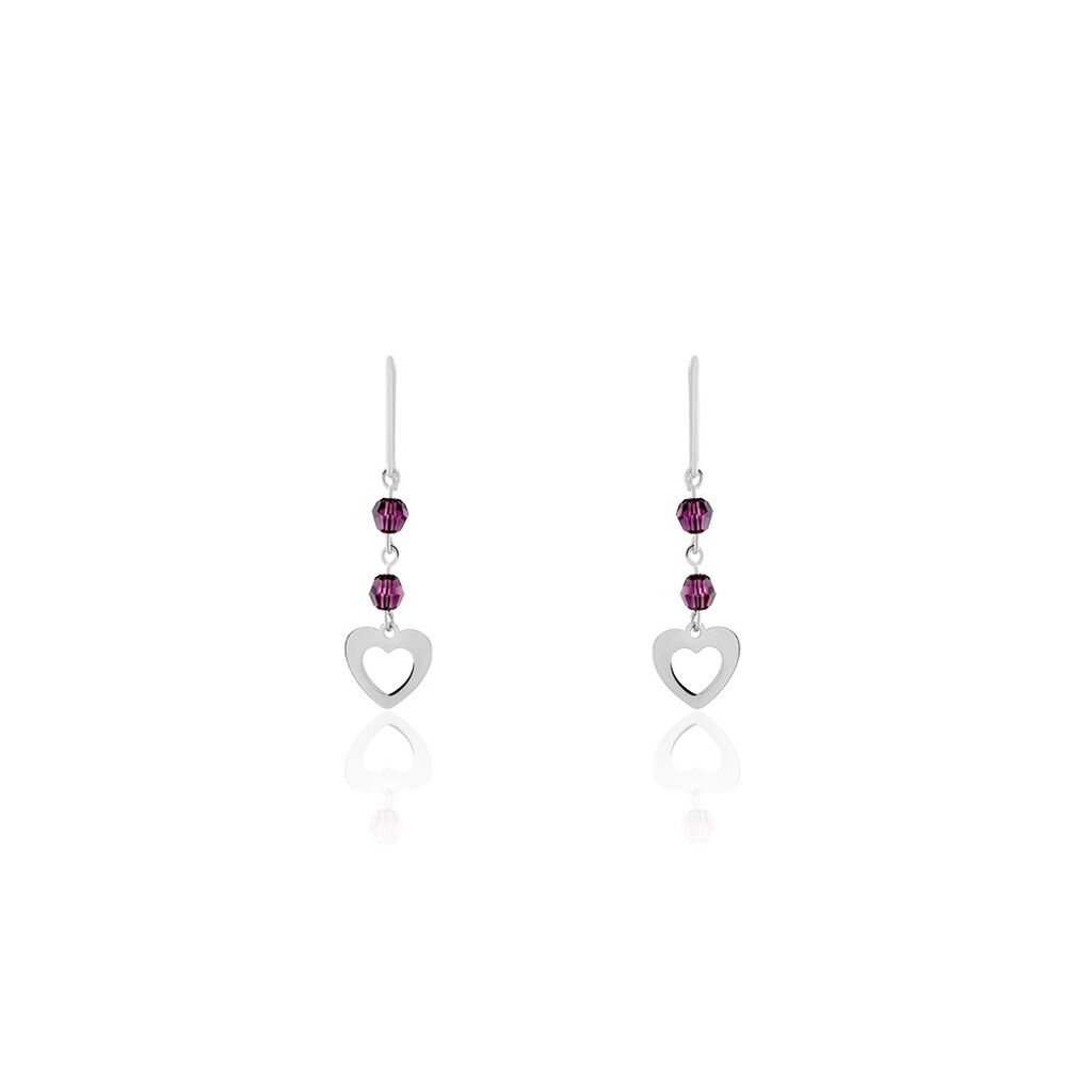 Boucles D'oreilles Pendantes Hazan Argent Blanc Pierre De Synthese - Boucles d'Oreilles Coeur Femme | Histoire d’Or