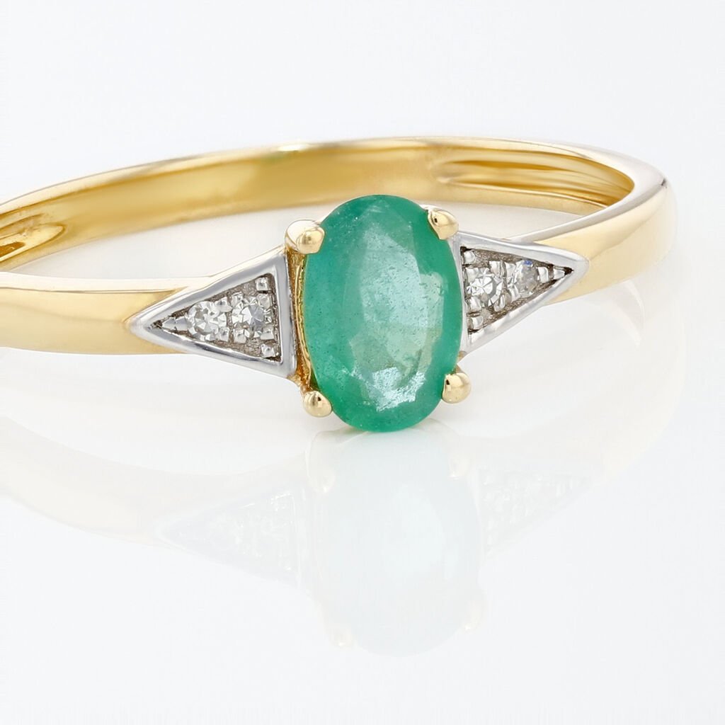 Bague Solitaire Ludmilla Or Jaune Emeraude Et Diamant - Bagues solitaires Femme | Histoire d&rsquo;Or