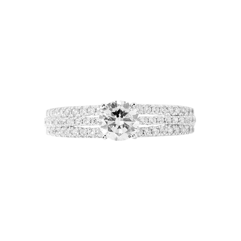 Bague Solitaire Ceridwen 3 Rangs Or Blanc Oxyde De Zirconium - Bagues solitaires Femme | Histoire d&rsquo;Or