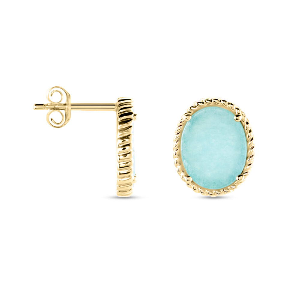 Boucles D'oreilles Puces Leeve Plaqué Or Jaune Amazonite Oxyde - Clous d'oreilles Femme | Histoire d’Or