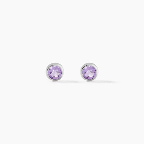 Boucles D'oreilles Puces Edy Serti Clos Or Blanc Amethyste - Clous d'oreilles Femme | Histoire d&rsquo;Or