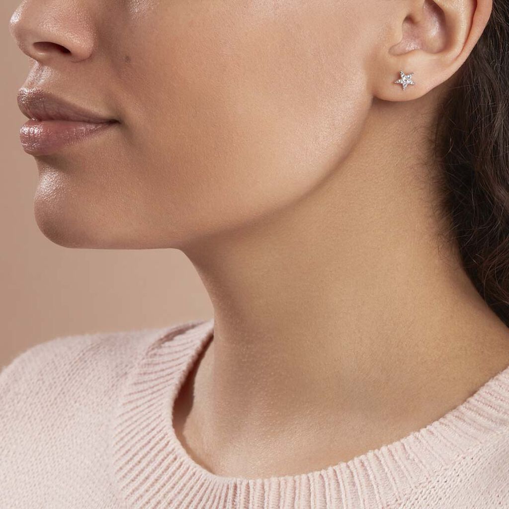 Boucles D'oreilles Puces Eden Or Blanc Oxyde De Zirconium - Clous d'oreilles Femme | Histoire d’Or
