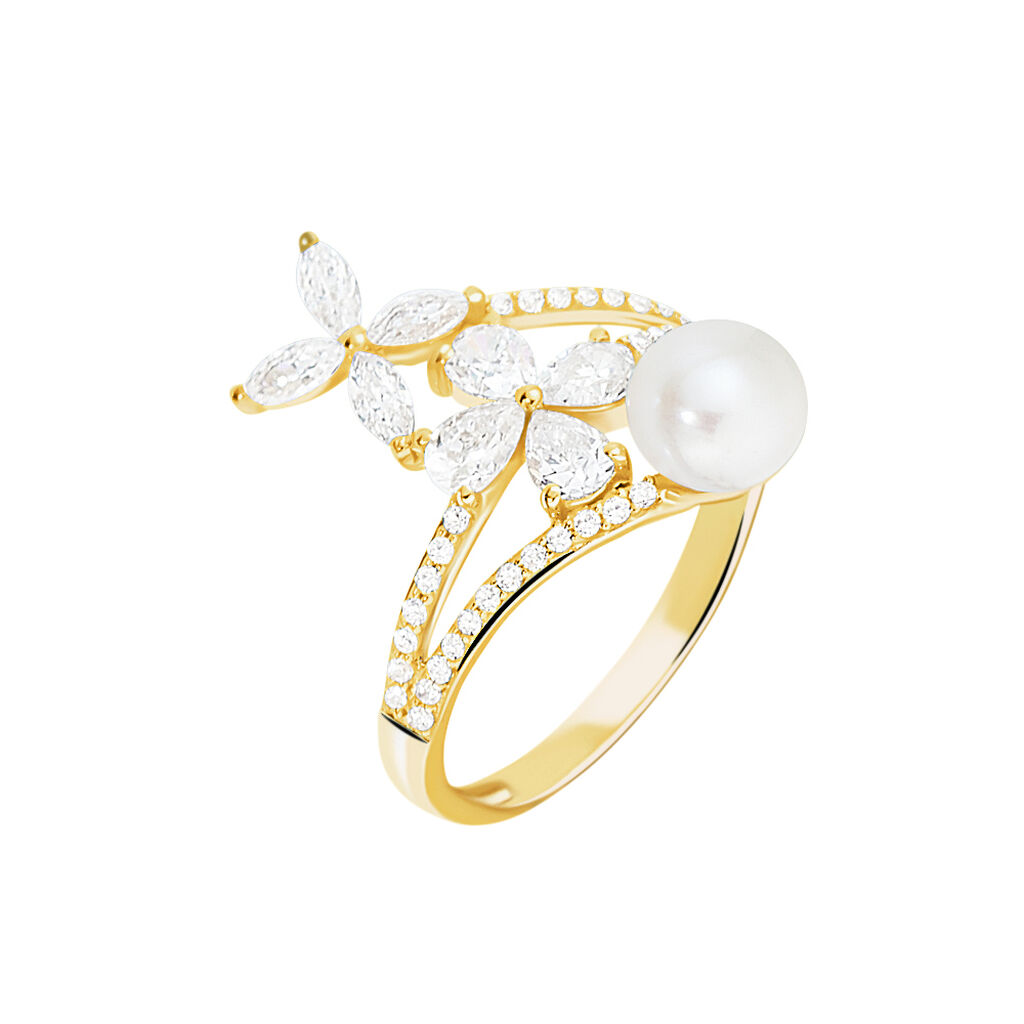 Bague Norah Or Jaune Perle De Culture Et Oxyde De Zirconium - Bagues solitaires Femme | Histoire d&rsquo;Or