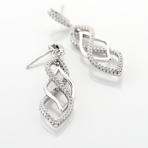 Boucles d'oreilles pendantes avec fleurs et pierre rouge